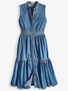 Girls' Sleeveless Denim Midi Dress with Button Front - Blue